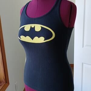 Batman Racerback Tank Top Tee Small black with yellow logo cotton T-shirt summer
